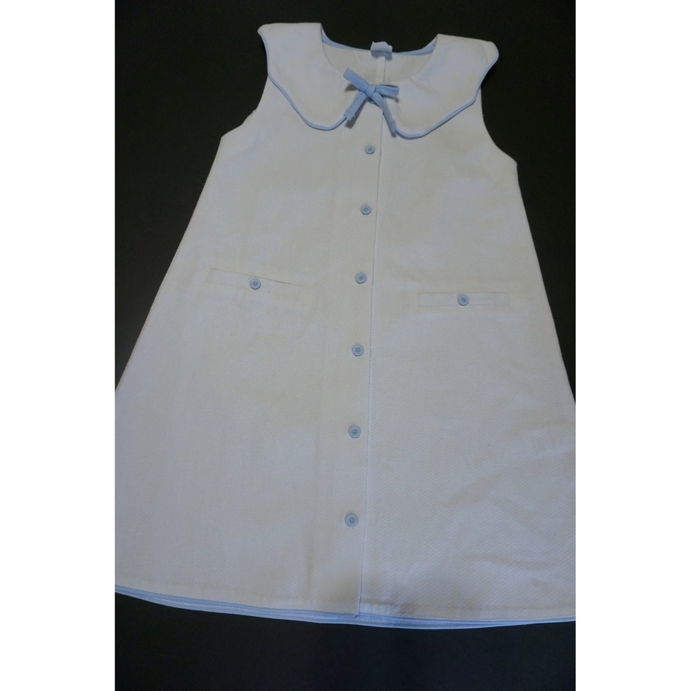Edgehill Collection Girls White Pique Dress Blue Peter Pan Collar Size 5